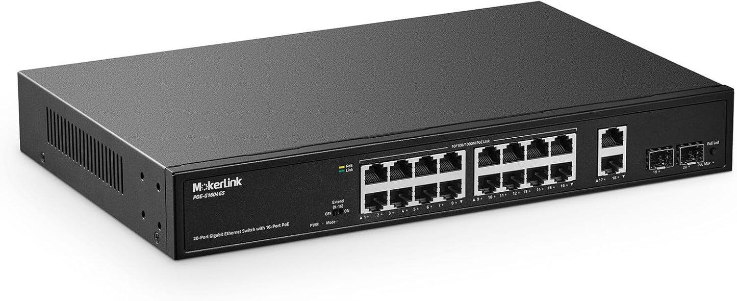 MokerLink 20 Port Gigabit PoE Switch for Reliable Networking