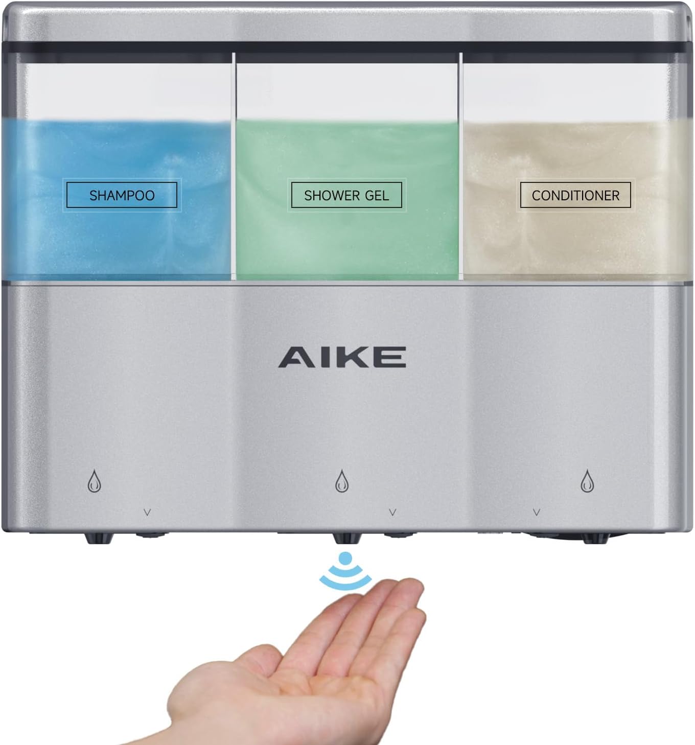 AIKE Wall Mount Triple Chamber Shampoo Dispenser - Touch-Free Convenience!