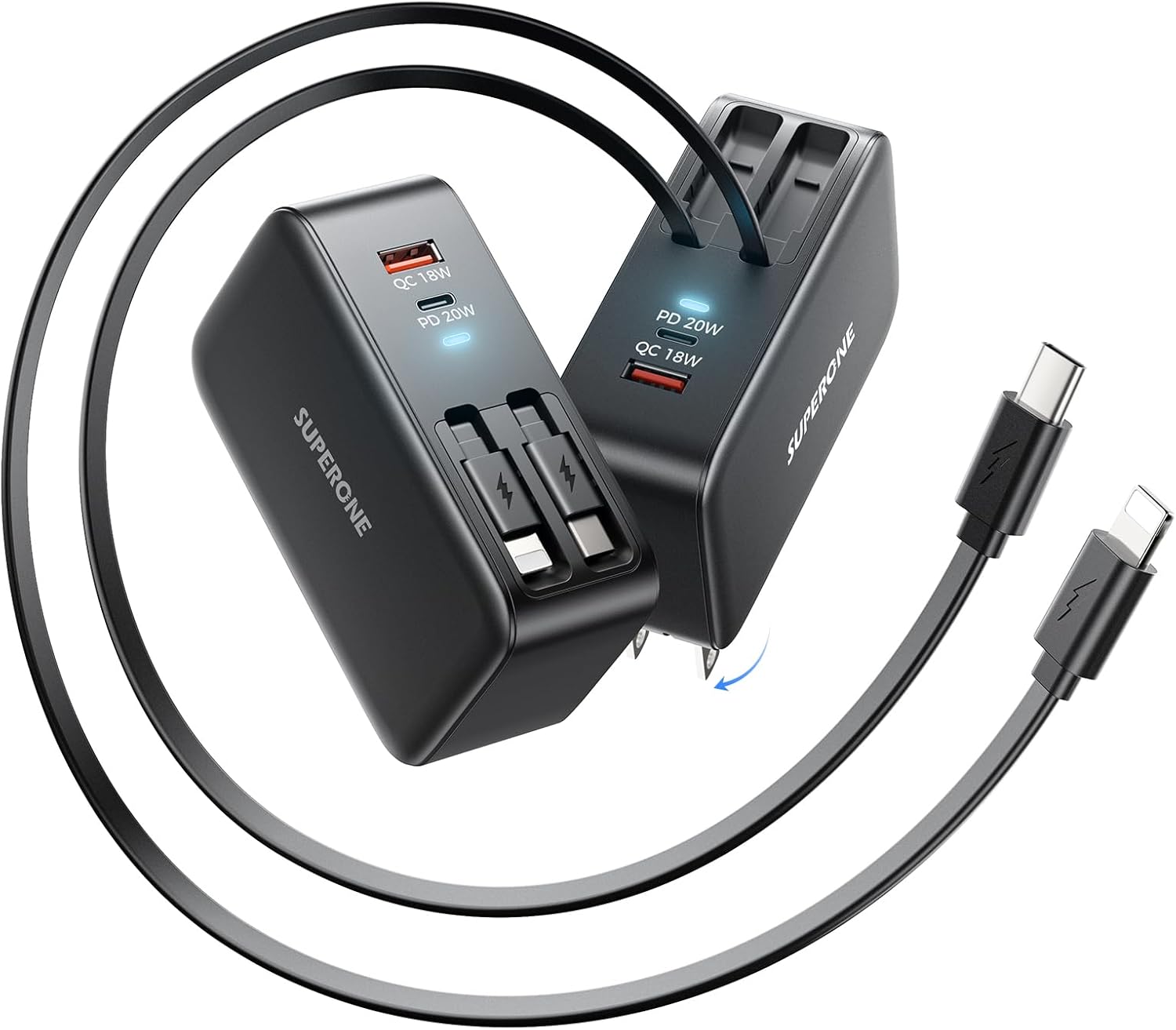 Retractable iPhone Charger with 4 Ports for Fast Charging