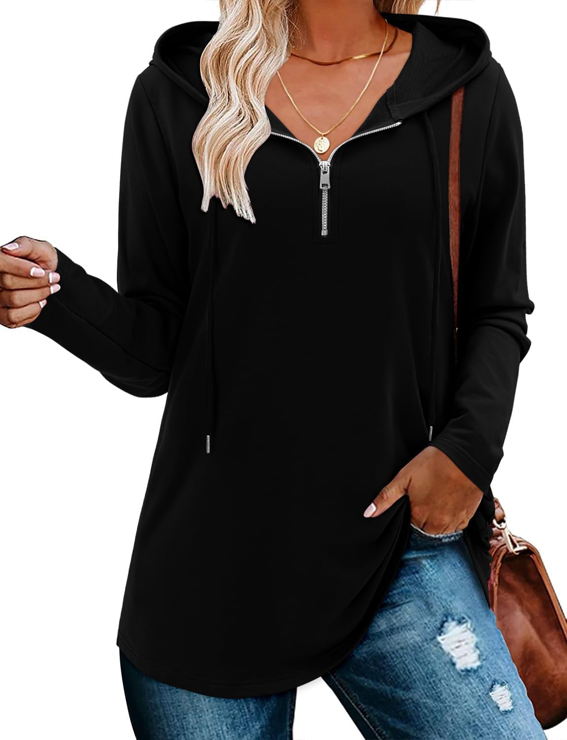 BETTE BOUTIK Womens Quarter Zip Tunic Hoodies for Comfort