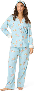 Womens Flannel Pajama Set in Ice Blue with Headband - Soft Cotton