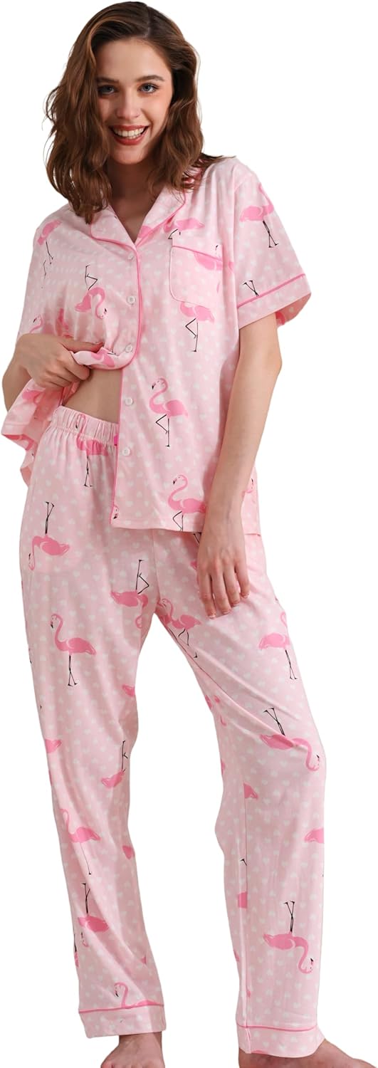100% Cotton Pajamas for Women - Soft Sleepwear Set with Pockets