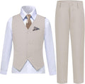 Boys Champagne Vest Suit Set with Tie and Pocket Square - Slim Fit