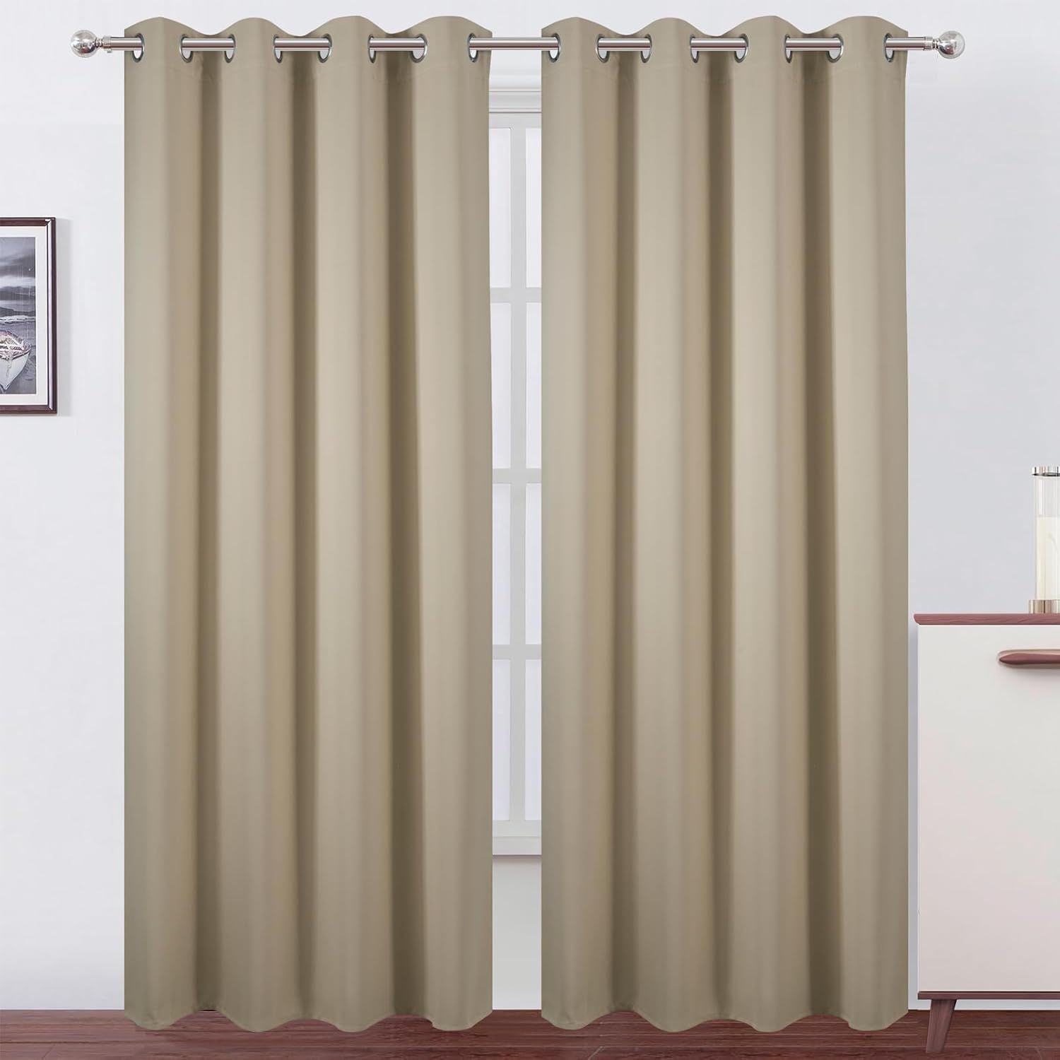 Blackout Curtains 52 x 90 Inch Long Beige Room Darkening Set