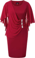 Hanna Nikole Plus Size Chiffon Ruffle Cape Sleeve Pencil Dress Women's