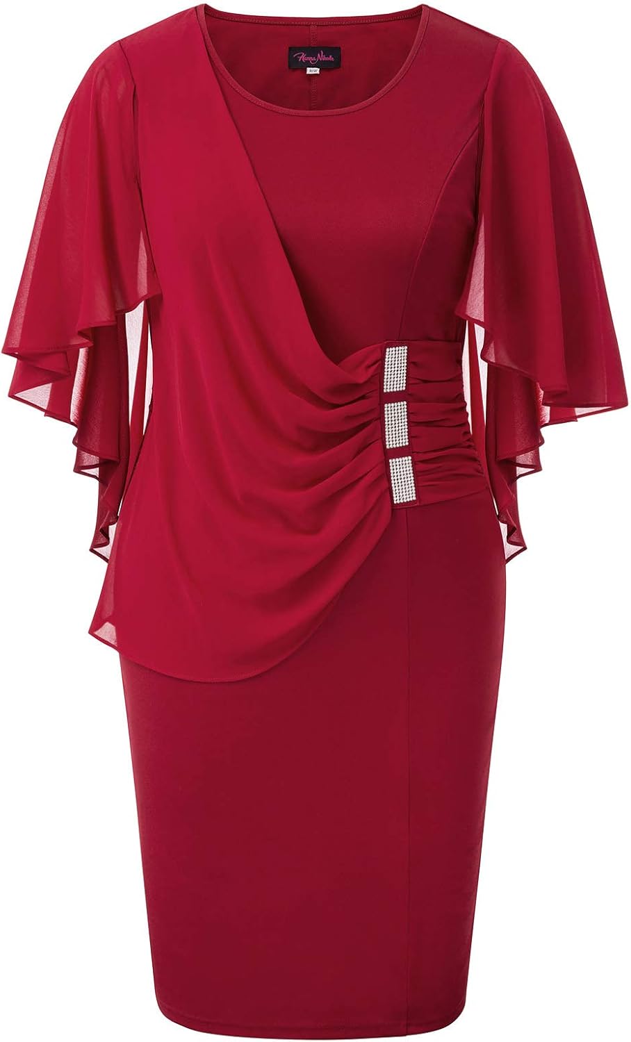 Plus Size Chiffon Ruffle Cape Sleeve Bodycon Pencil Dress