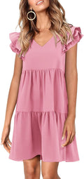Babydoll Summer Dress V-Neck Ruffle Cap Sleeve - Flowy Mini