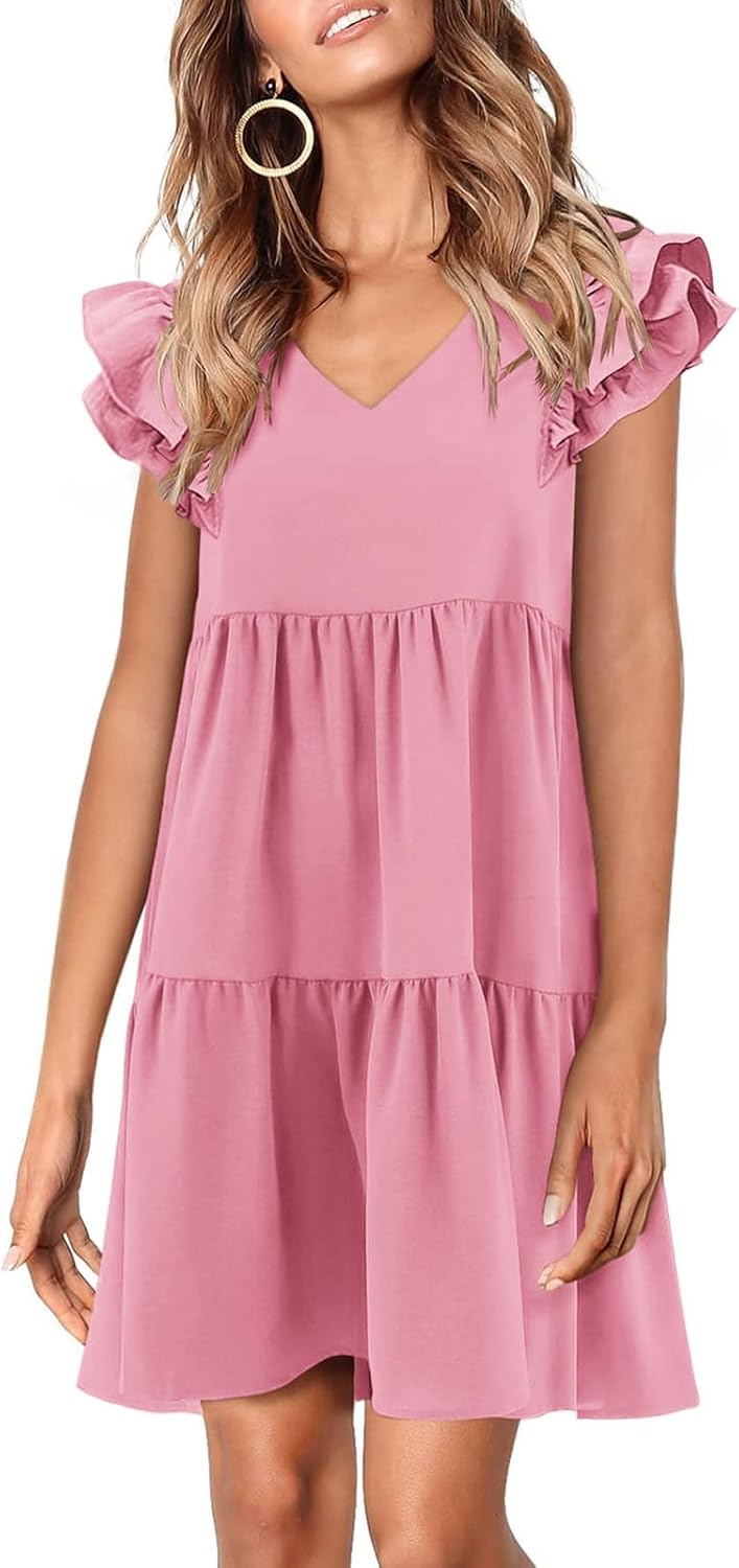 Zwurew Summer Babydoll Dresses for Women with Ruffle Sleeves