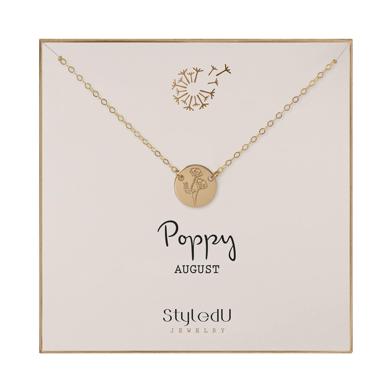 August Birth Flower Necklace for Women, 14K Gold Filled Poppy