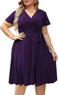 Plus Size Dresses for Curvy Women V Neck Midi Dress - With Pockets