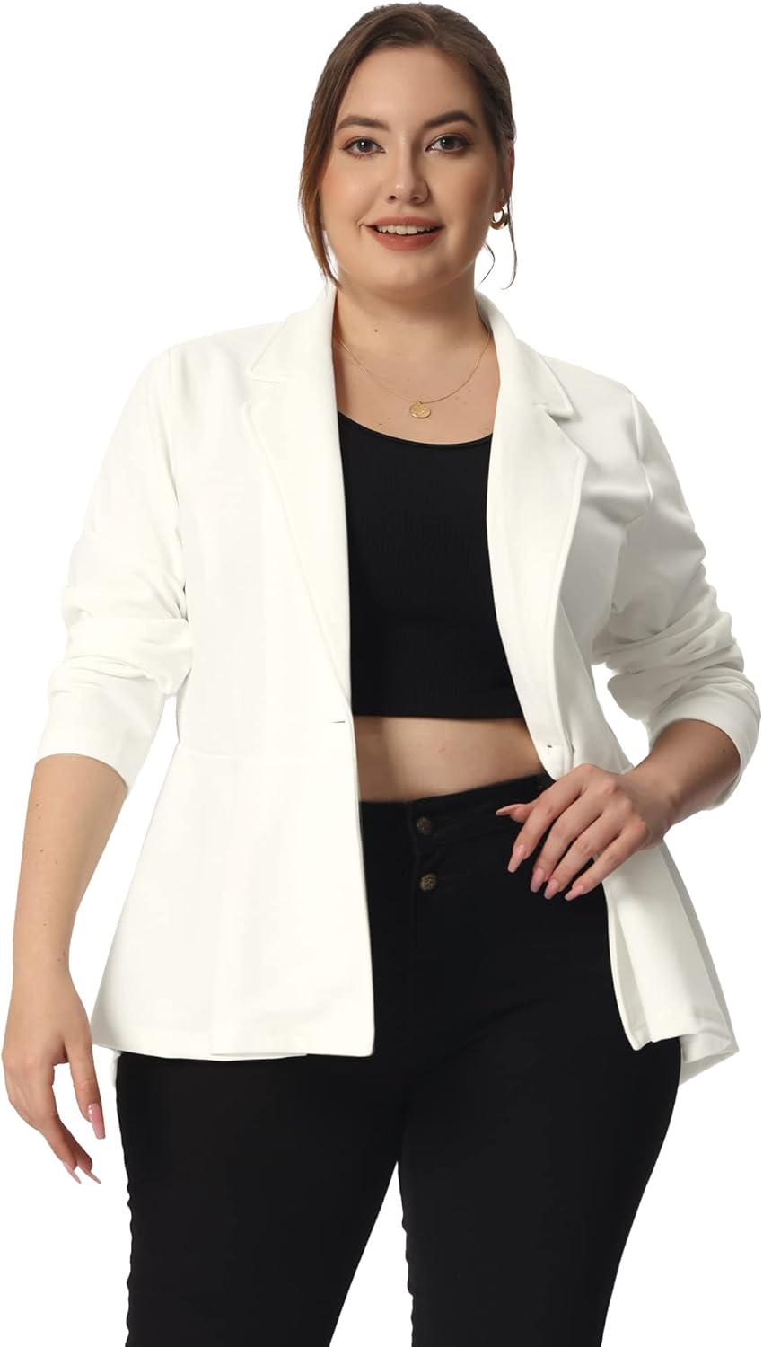 Plus Size Women's Blazer with Notch Panel for Business Casual Wear