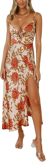 Fashionme Women Spaghetti Strap Midi Satin Dress for Elegance