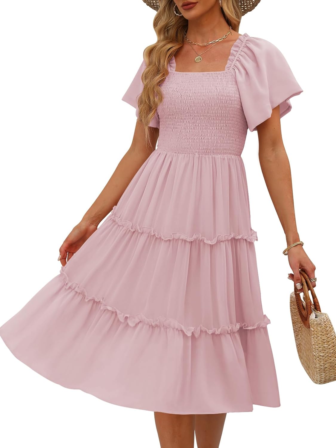LILLUSORY Women's Summer Casual Flutter Sleeve Midi Dress