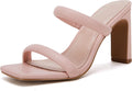 Womens Square Open Toe Heeled Sandals Two Strap Slip On Mules - Chic