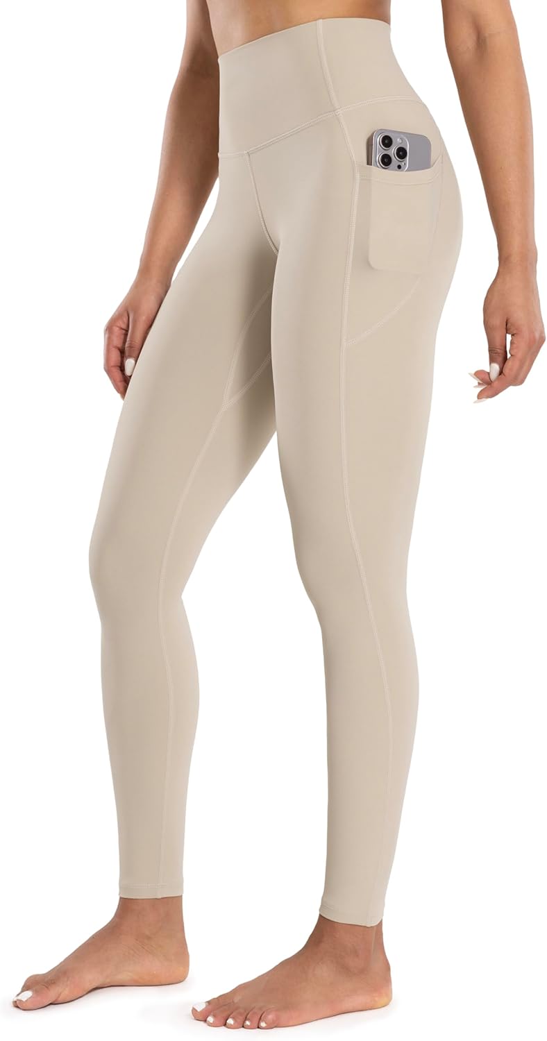 ENHANCE YOUR WORKOUT: Women's High Waist Yoga Pants with Pockets - Cream