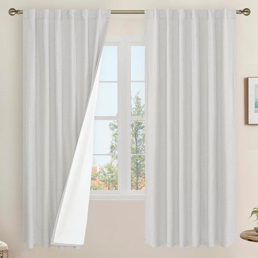 LAMIT 100% Blackout Linen Curtains for Elegant Room Darkening