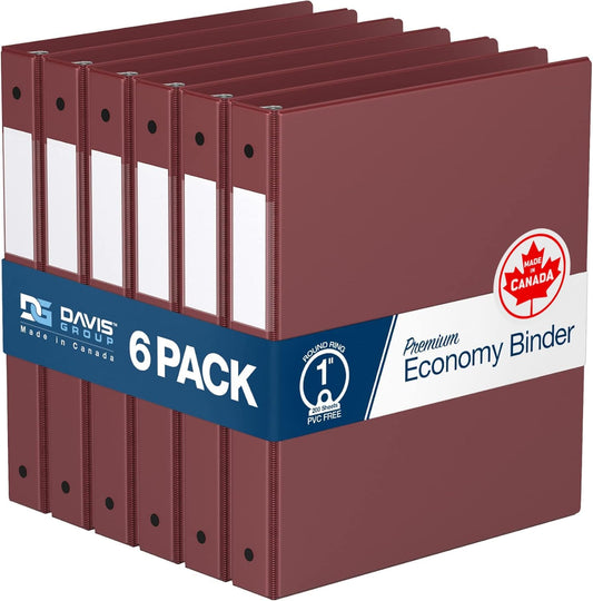 Premium Economy 6-Pack 1 Inch Round-Ring Binders for School