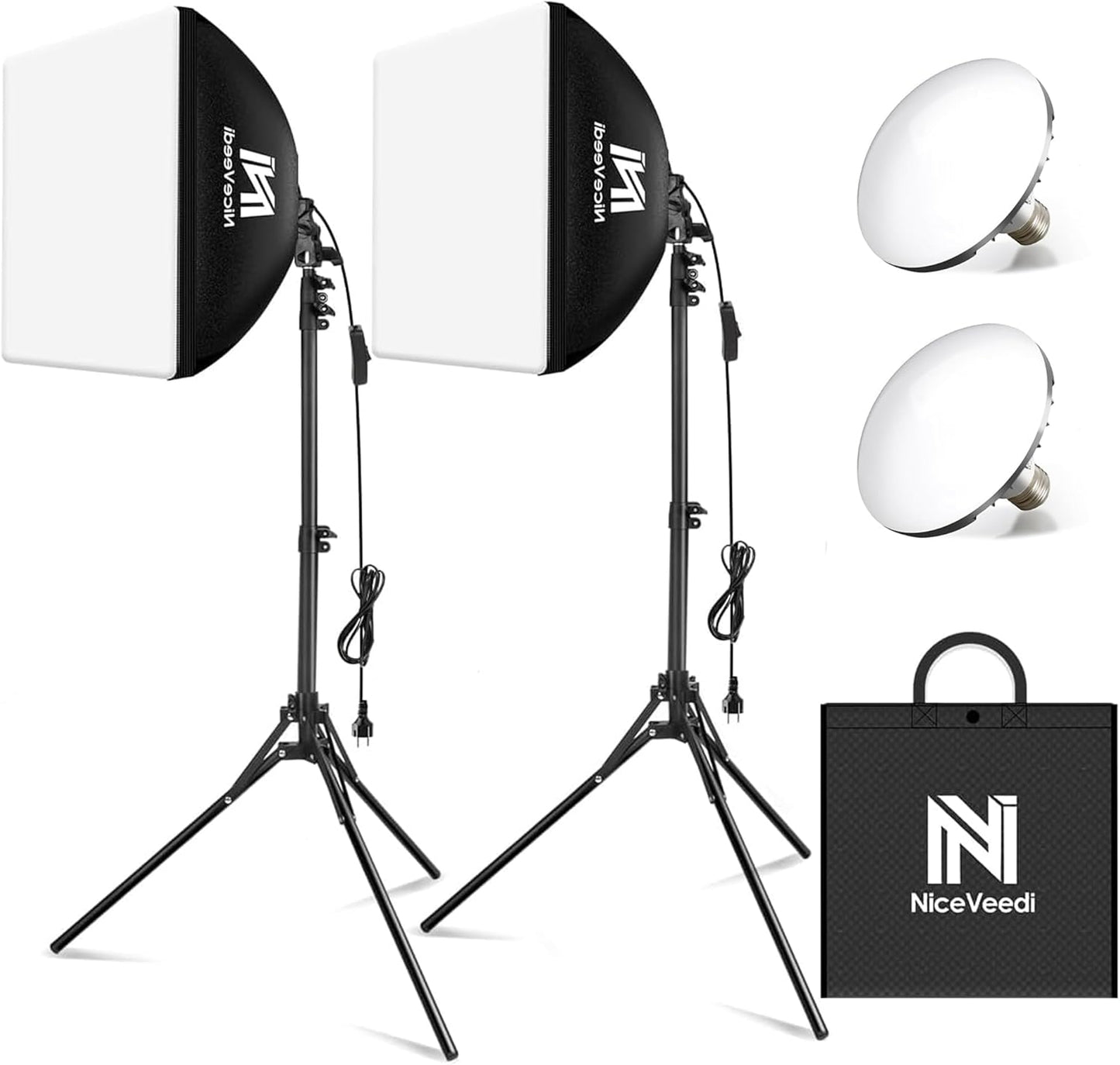 Softbox Lighting Kit for Photography with Tripod and LED Bulbs