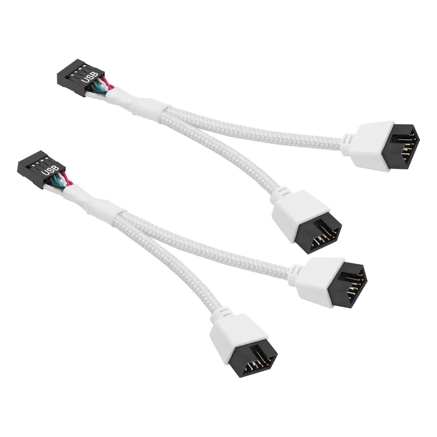 Nylon Braided Dual 9-Pin Male USB Splitter - White