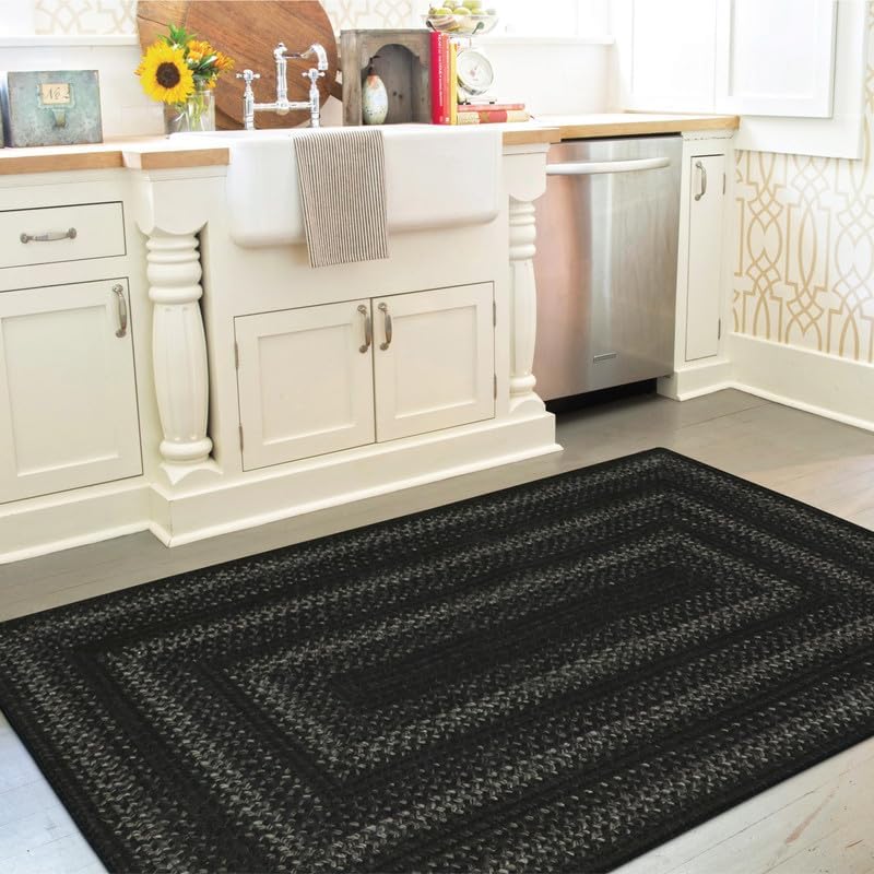 Jet Black Braided Rugs for Entryway and Kitchen Decor
