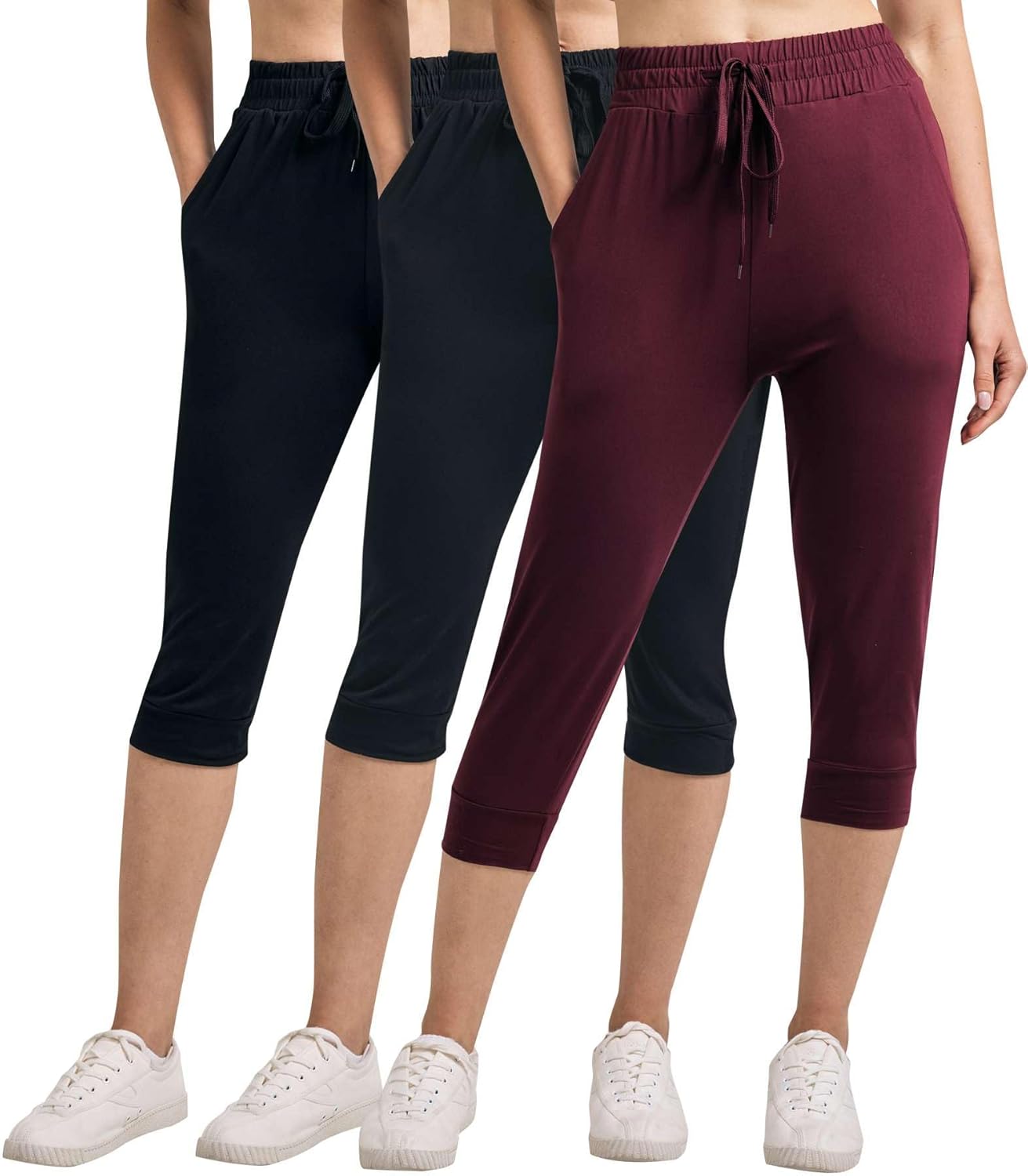 Women's Ultra Soft Lounge Capri Joggers with Pockets - 3-Pack