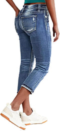 Women's Denim Capri Jeans Mid Rise Skinny Crop Pants - Comfortable Fit