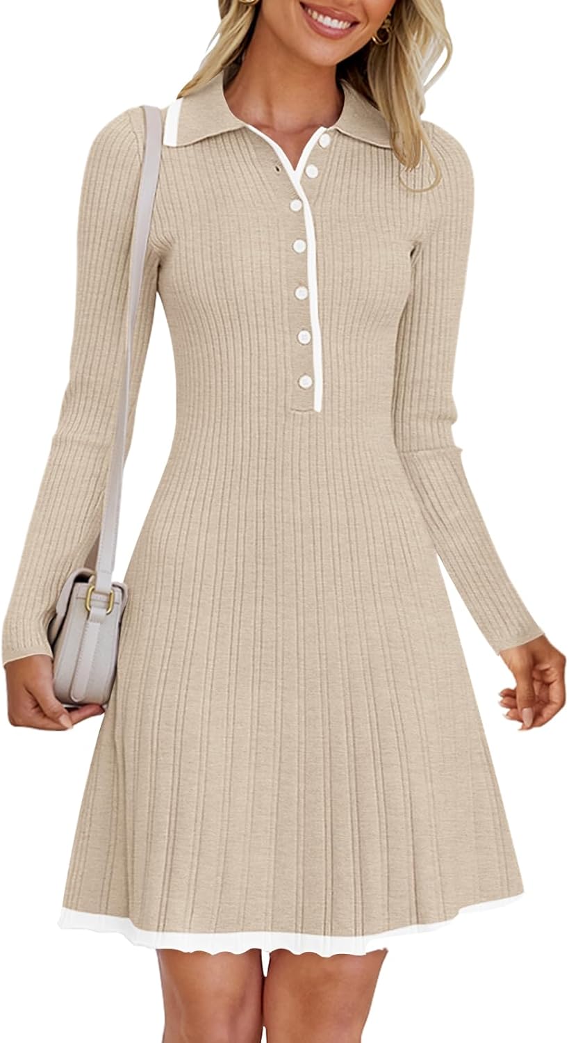 Stylish MEROKEETY Women's Long Sleeve V Neck Sweater Dress