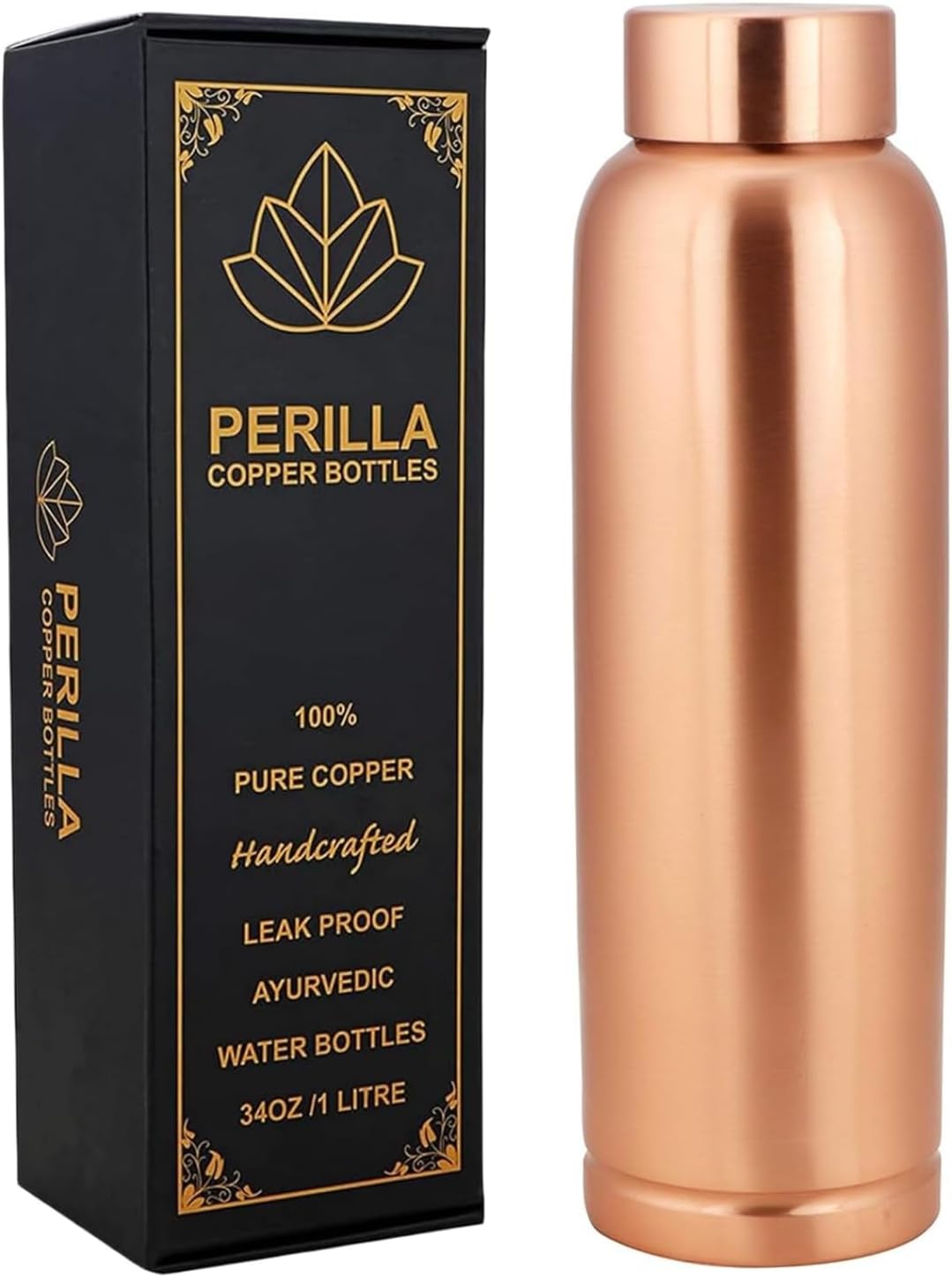 Perilla Home Pure Copper Water Bottle 34 Oz for Health Benefits
