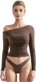 SUUKSESS Women Off Shoulder Long Sleeve Fitted Crop Top (Style ZQDZ)