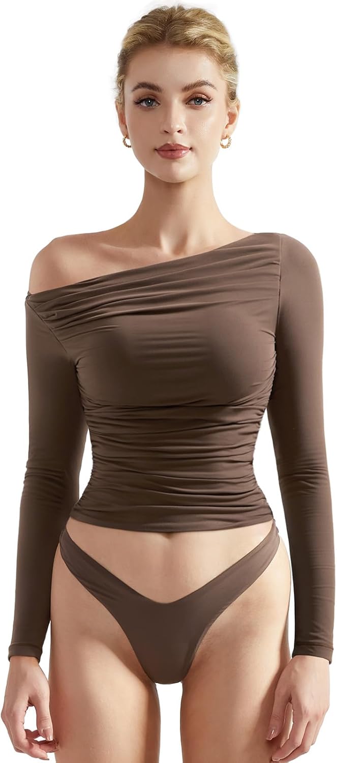 SUUKSESS Off Shoulder Long Sleeve Crop Top for Trendy Style
