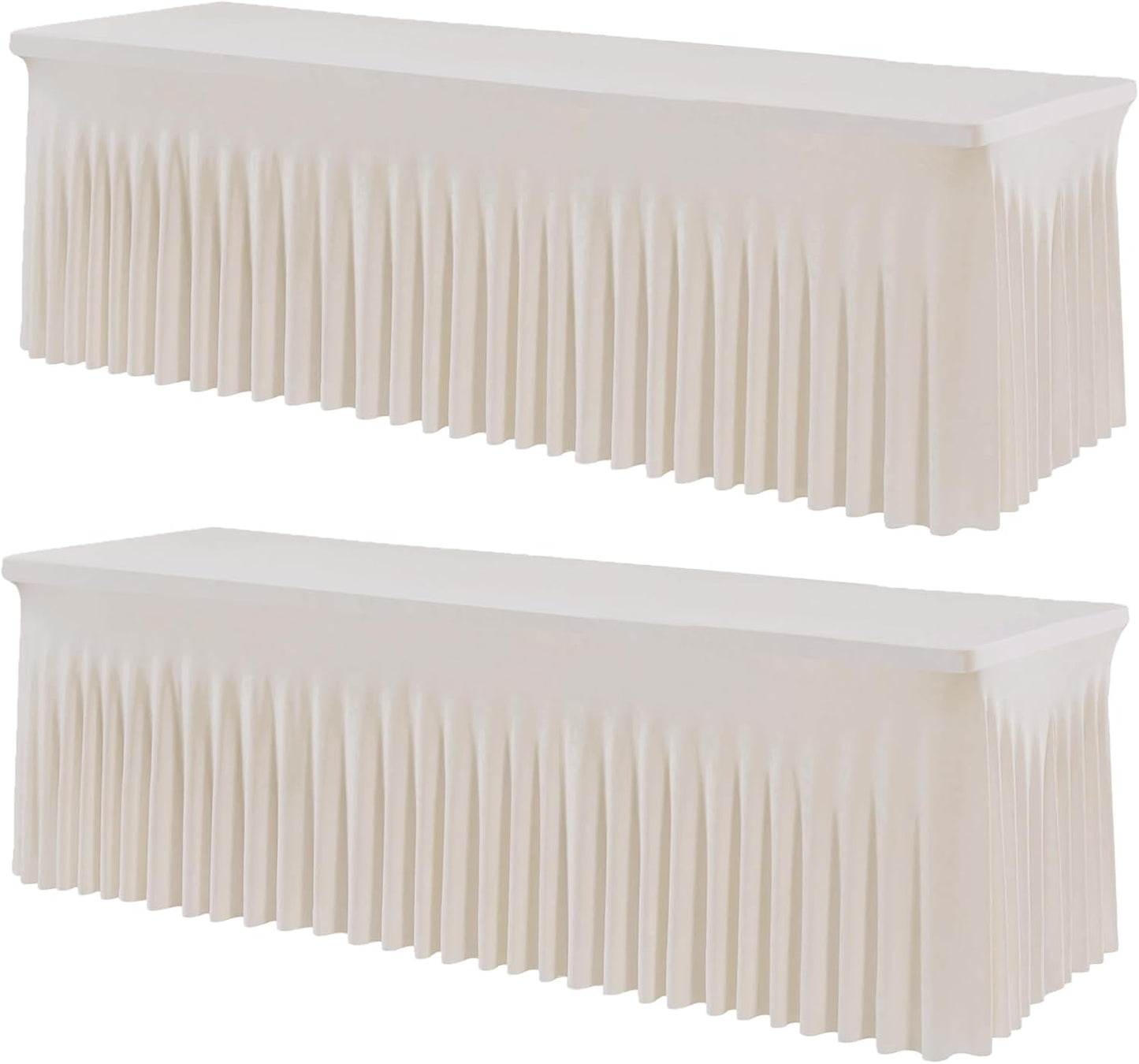 Ivory Spandex Table Cloths for 8 Foot Rectangle Tables - 2 Pack