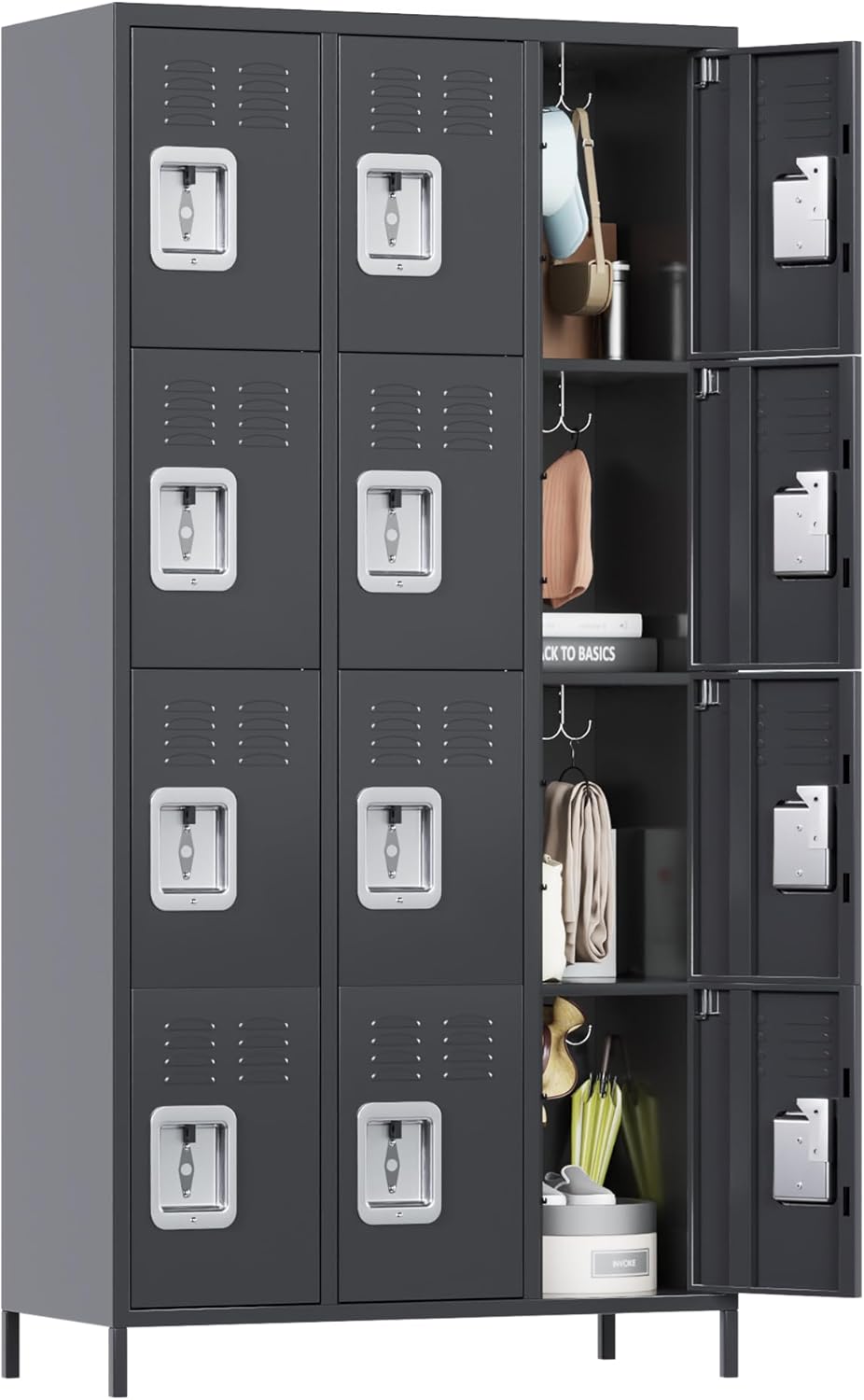 12 Doors Metal Lockers for Employees with Hooks for Offices