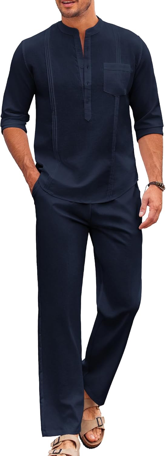 Men's 2 Piece Cotton Sets for Casual Beach Vacation Outfits