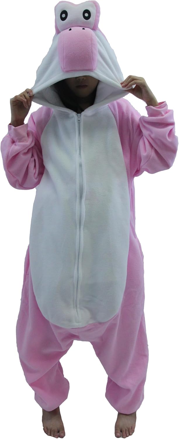 Adult Unisex Pink Yoshi Kigurumi Onesie for Halloween Fun
