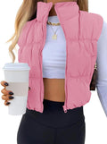 Crop Puffer Vest for Women - Lightweight Cropped Winter Zip Up