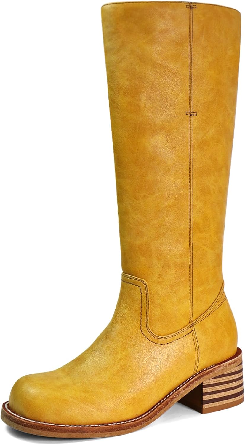 Women's Knee High Boots with Chunky Block Heel for Comfort