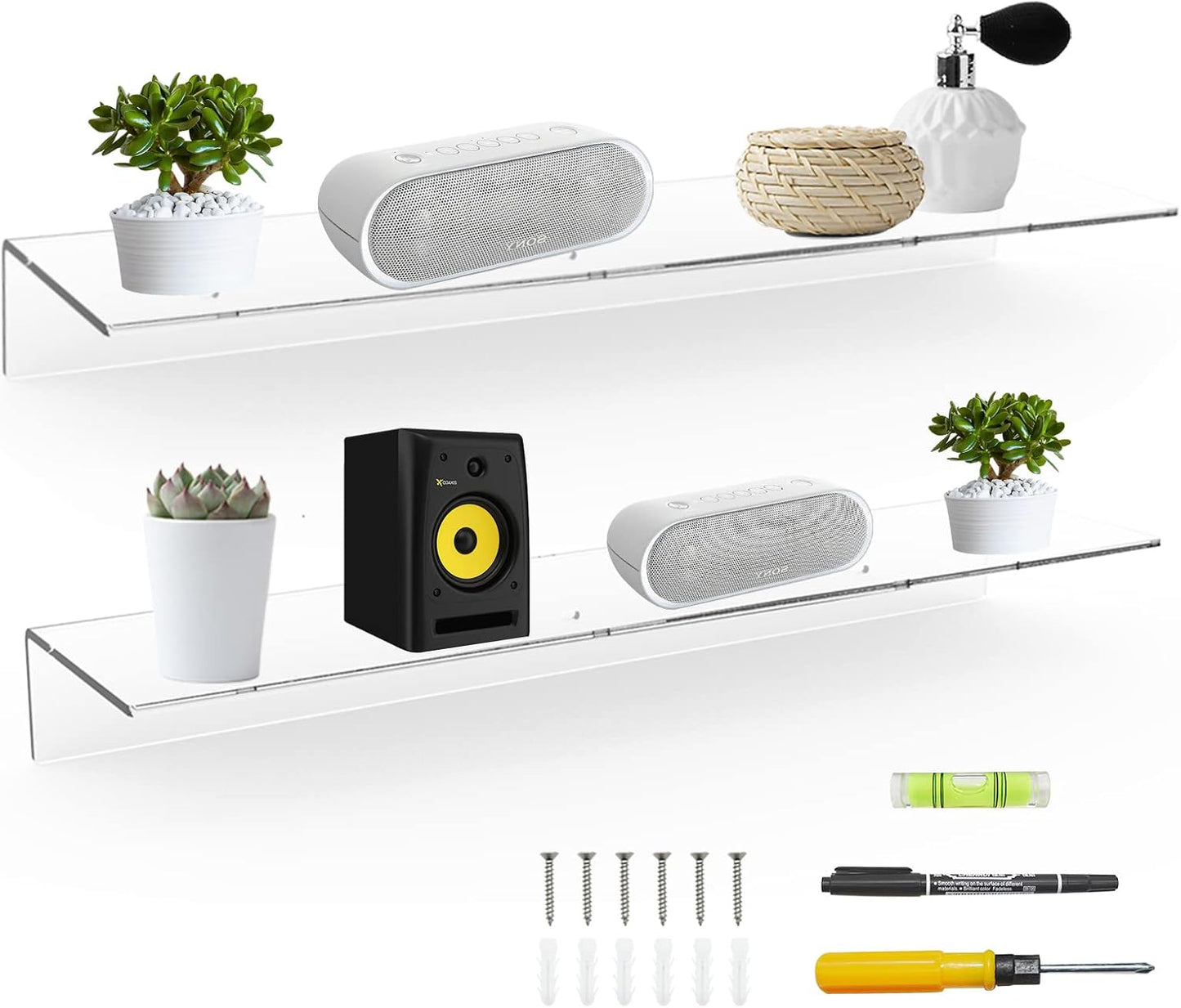 24 Inch Clear Floating Shelves for Wall - Durable Acrylic Design