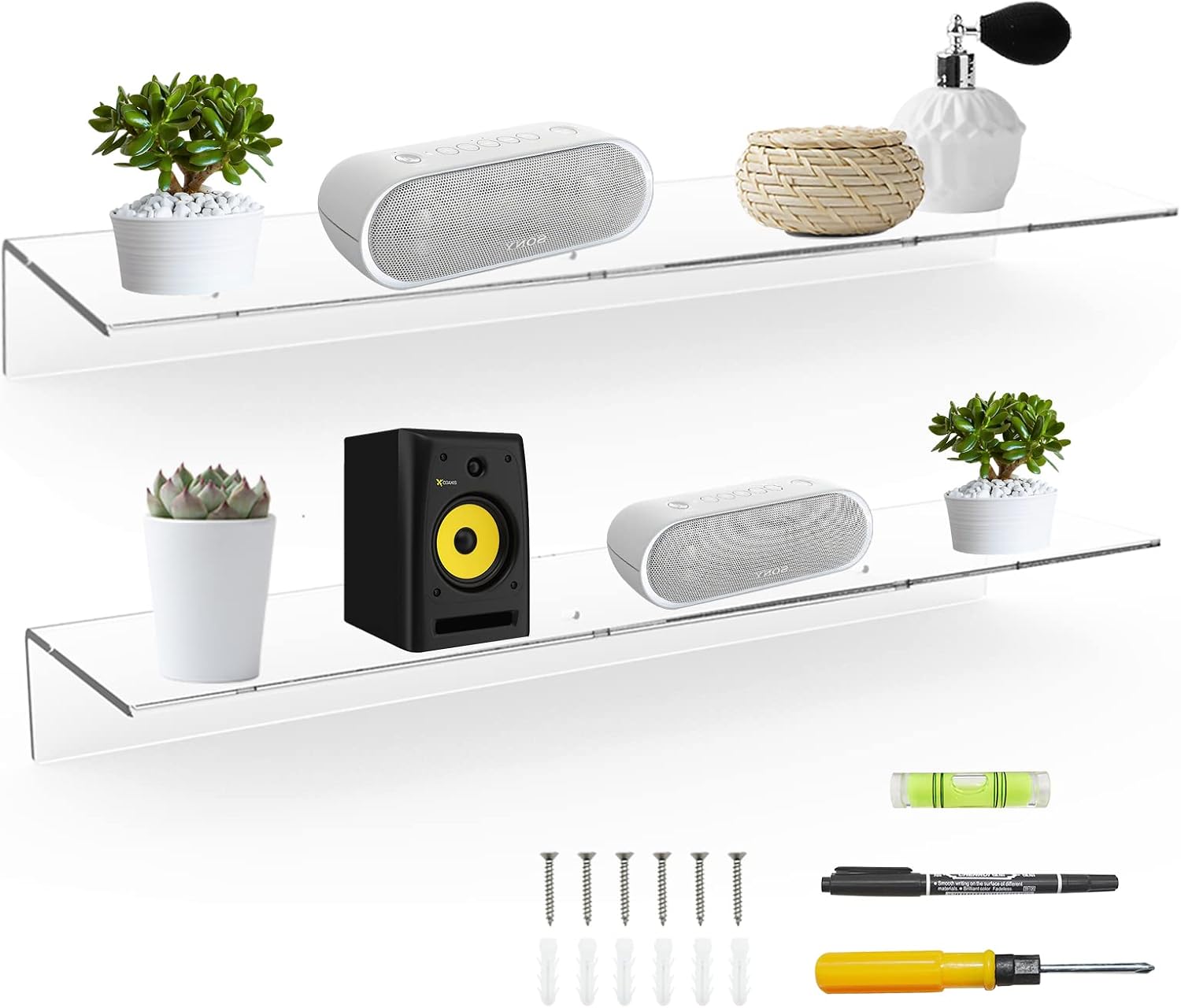 24 Inch Clear Floating Shelves for Wall - Durable Acrylic Design