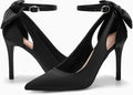 Pointed Toe High Heels D'Orsay Pumps with Ankle Strap - Elegant Bow We