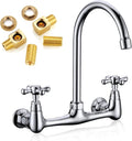 Commercial Brass Wall Mount Faucet, 8 in Center - Durable 360 Swivel