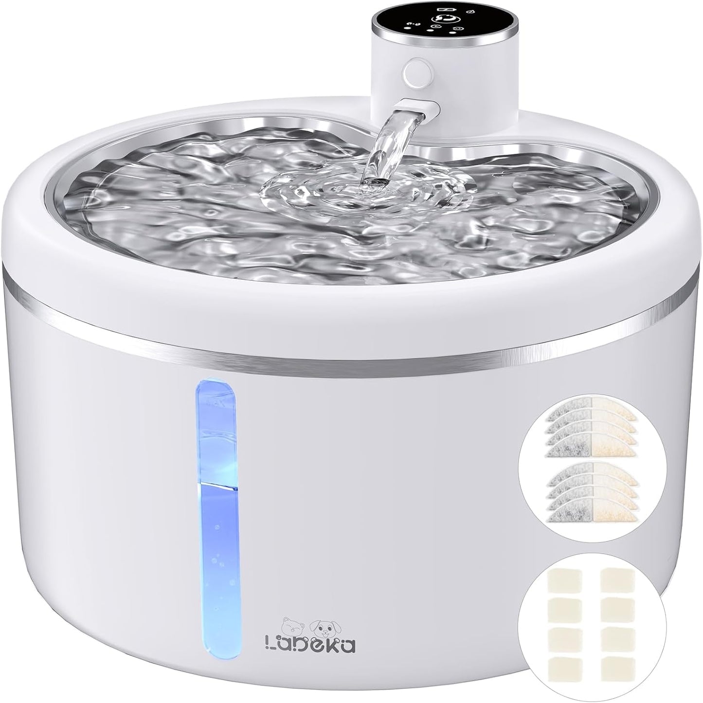 Wireless Cat Water Fountain with Stainless Steel Tray for Cats