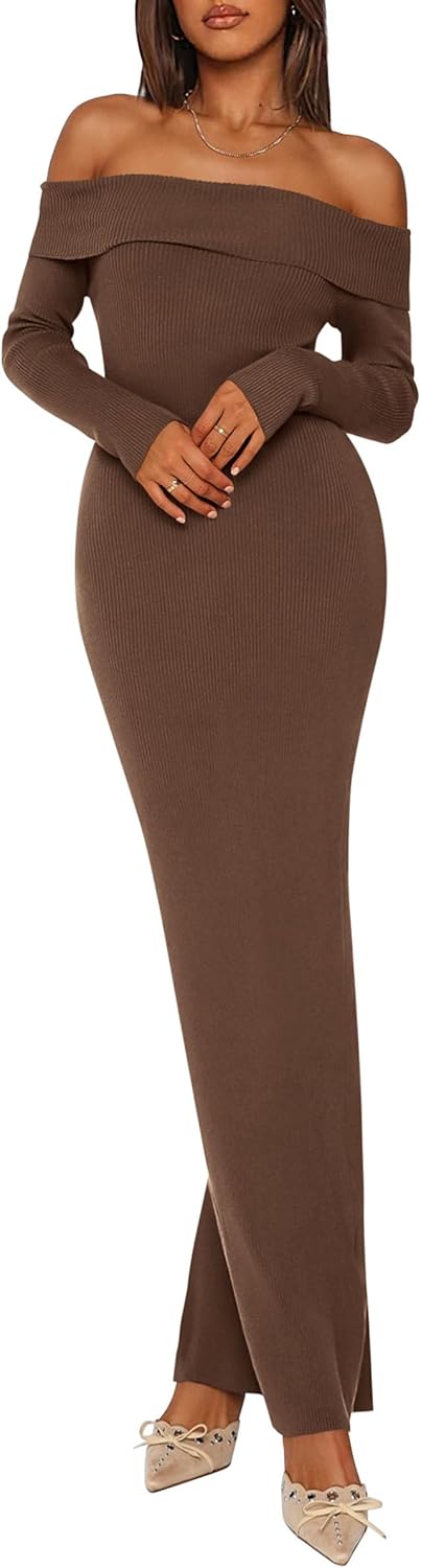 PRETTYGARDEN Women's Off Shoulder Maxi Bodycon Dress for Fall