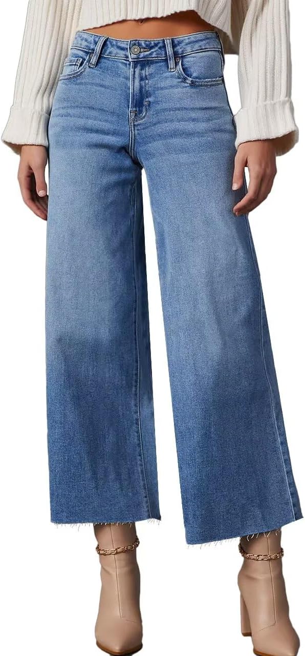 Allimy Women's High Waisted Straight Ankle Wide Leg Jeans