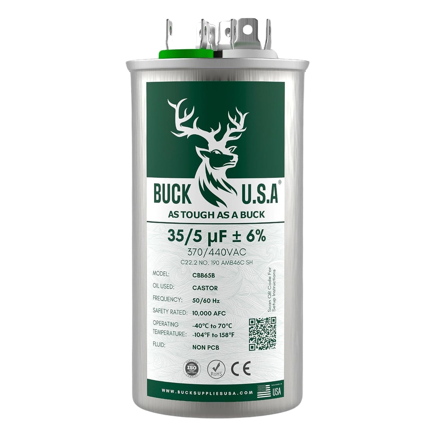 Buck 35+5uF Dual Run Round Start Capacitor for HVAC Systems