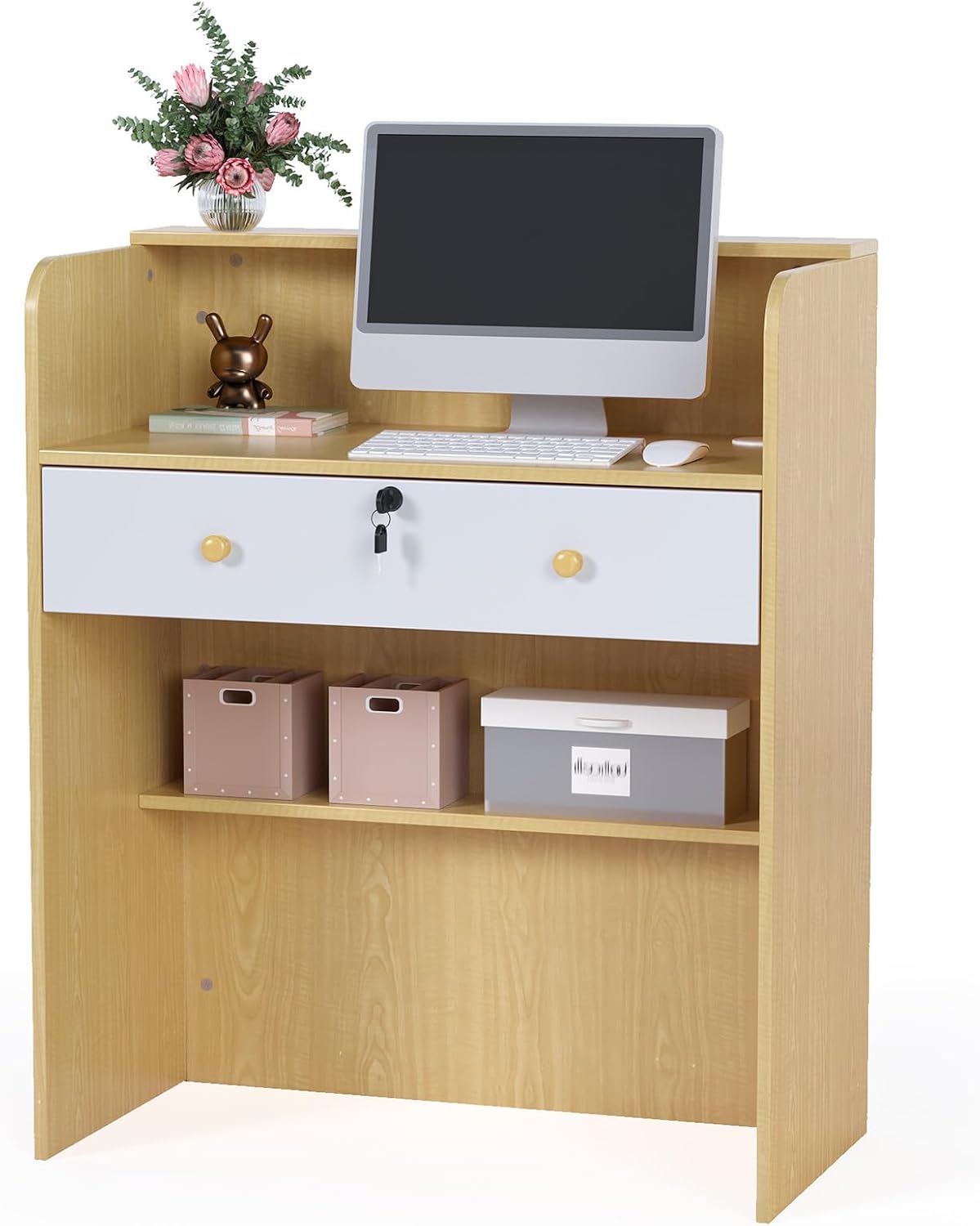 OmySalon Reception Desk with Lockable Drawer for Modern Spaces