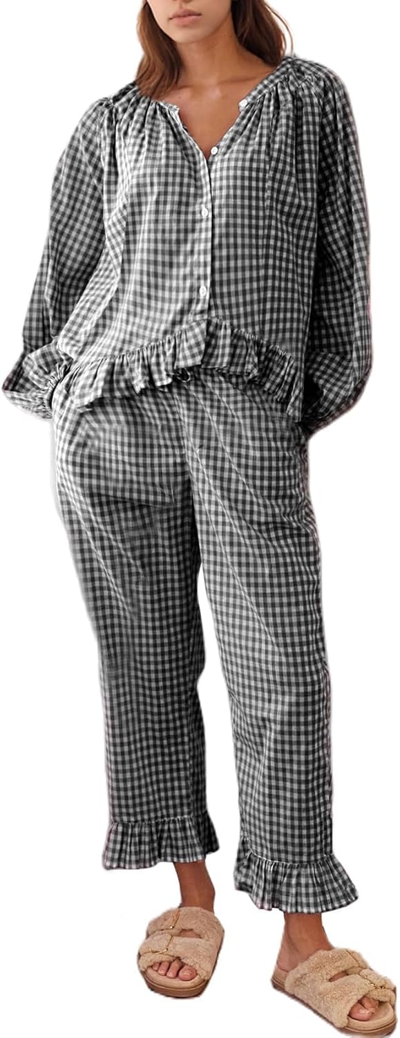 Flygo Womens Plaid Pajamas Sets for Cozy Sleep and Lounge