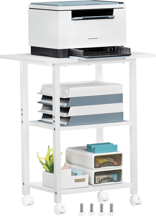 Industrial 3-Tier Printer Stand with Storage - White