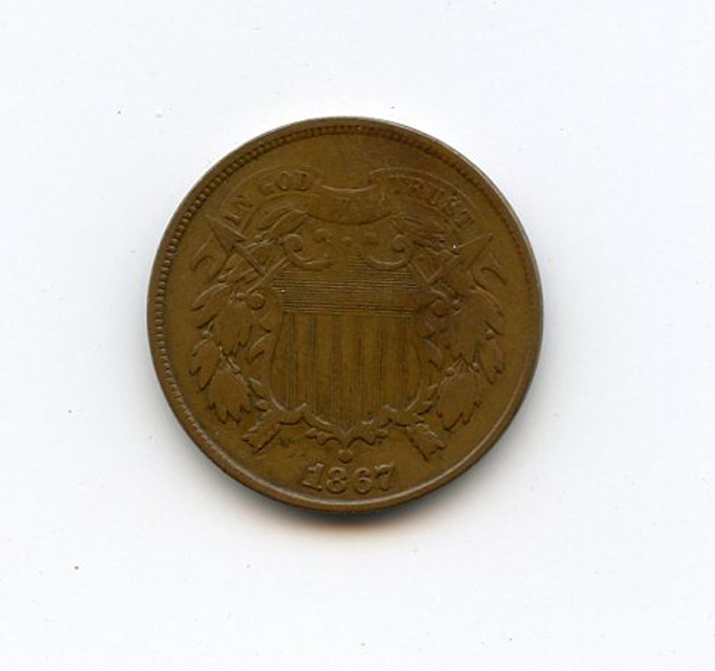 1867 Two Cent Piece Circulated Civil War Era Coin for Collectors