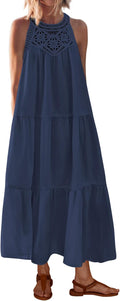 Summer Halter Maxi Dress with Hollow-Out Detail - Easy Summer Style