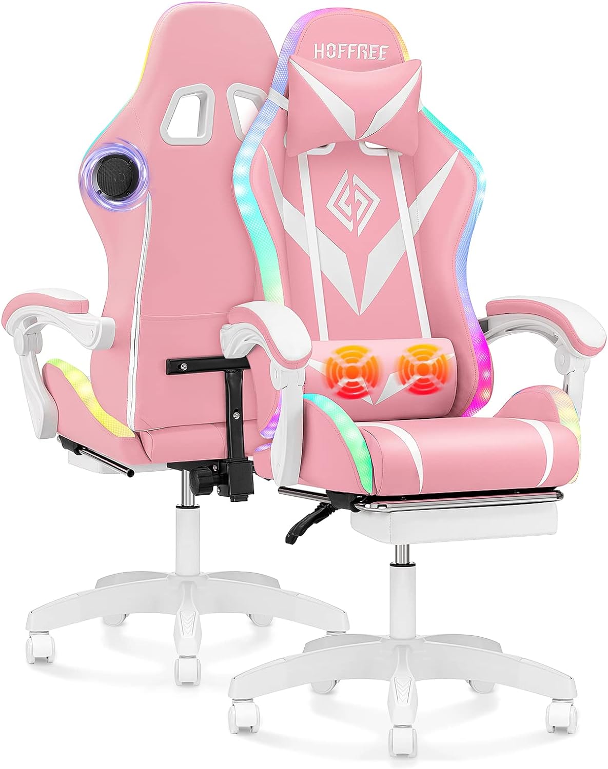 Pink Gaming Chair w/ Massage & Bluetooth
